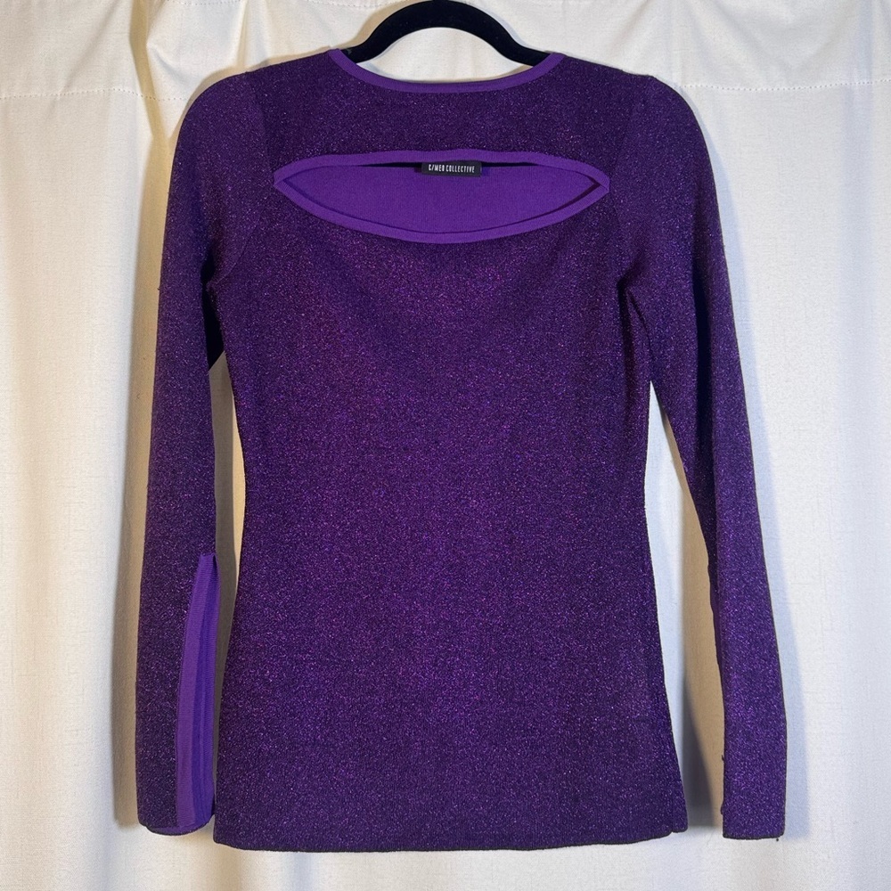 C/MEO Collective Purple Sparkly Long Sleeve Top with Keyhole Cut Out